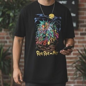 Rick & Morty Men's Cotton Black Graphic T-Shirt SZ Large